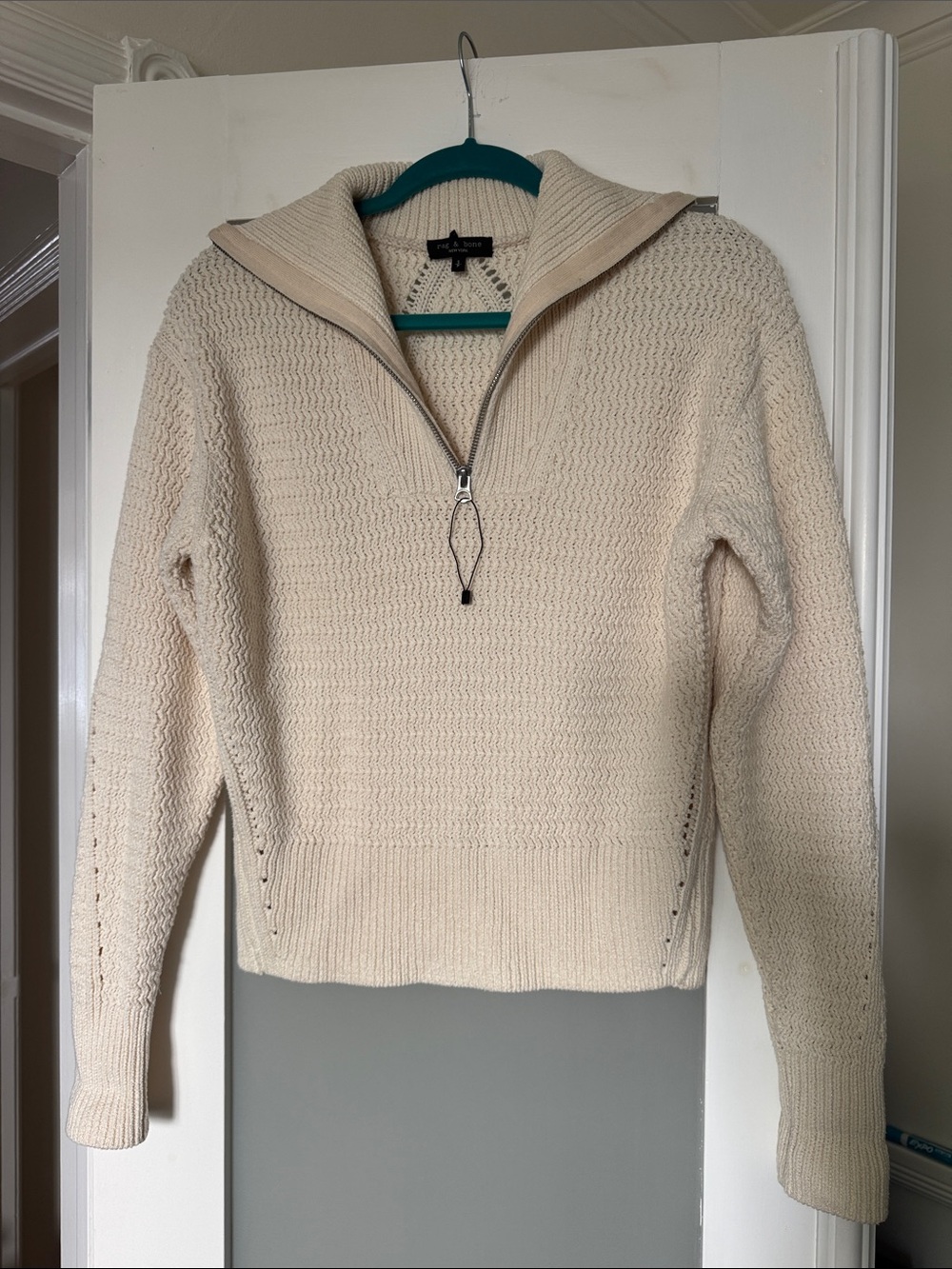 rag & bone Cream Half-Zip Textured Turtleneck Sweater